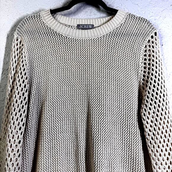 J. CREW Sweater Large Crew Neck Solid & Open Knit Textures Natural Fiber Cream - Picture 4 of 11